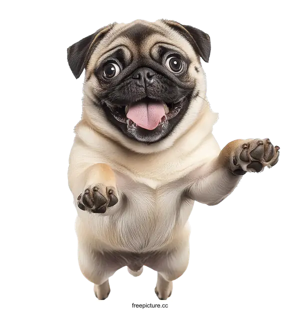 [Transparent Background PNG]Pug Dog Jumping Up with Happy Expression