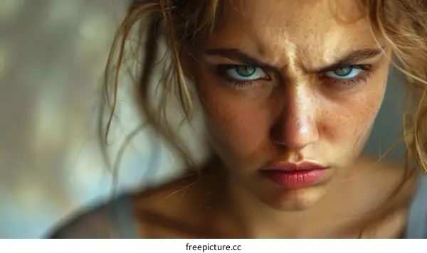 Close Up Portrait of a Woman with an Angry Expression