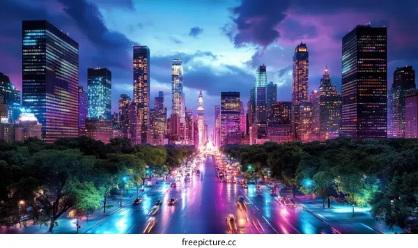 Vibrant Night Cityscape of New York
