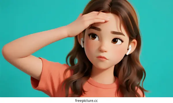 A Young Woman with Curly Hair Wiping Her Forehead Against Teal Background