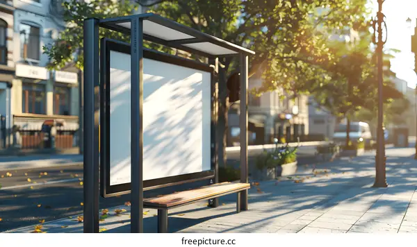Blank Billboard At Bus Stop In Urban Area