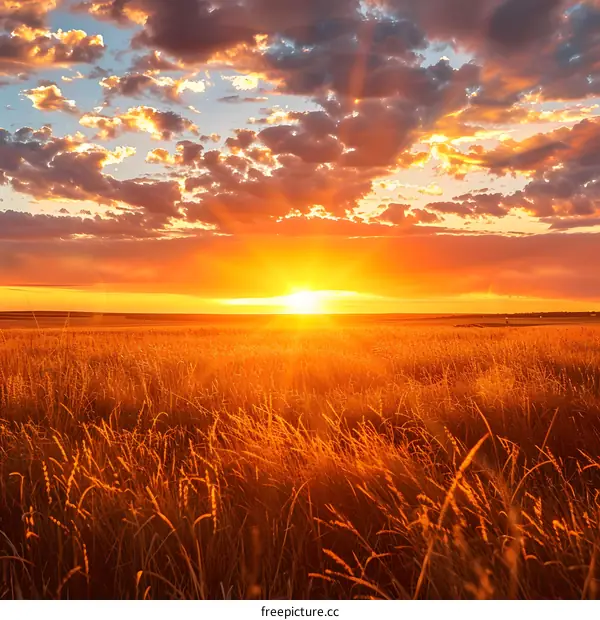 Golden Sunset Over a Field of Grass