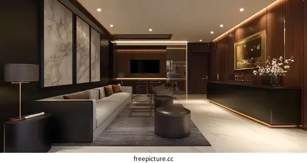 Luxury Living Room Interior Design with Marble and Wood Accents