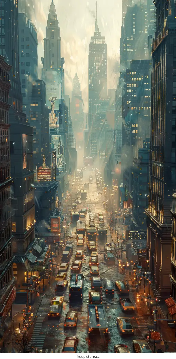 Rainy Metropolis Cityscape Illustration