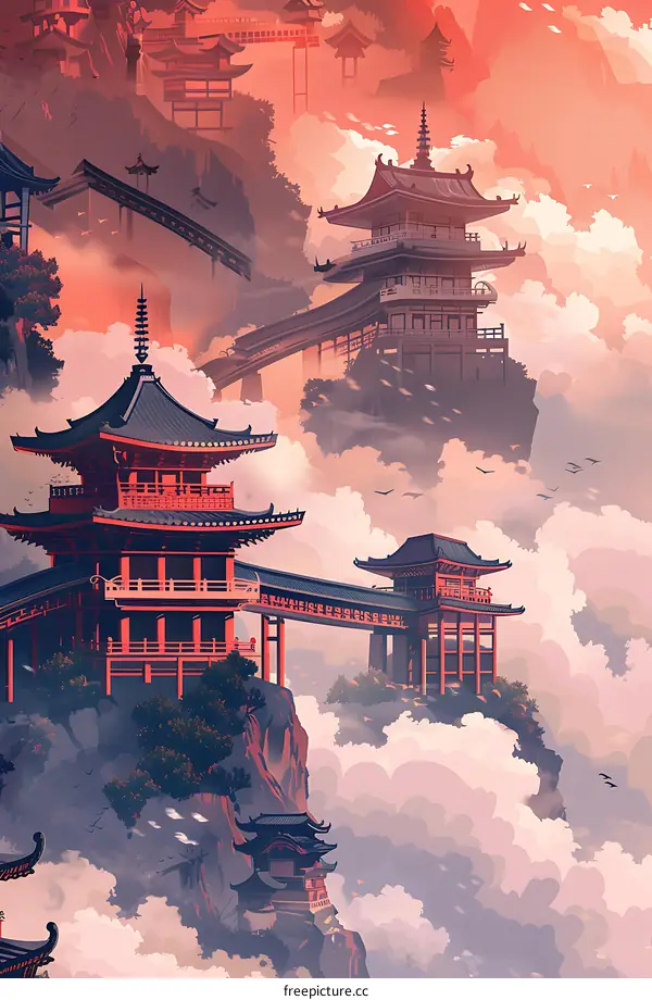 Traditional Chinese Architecture In The Clouds