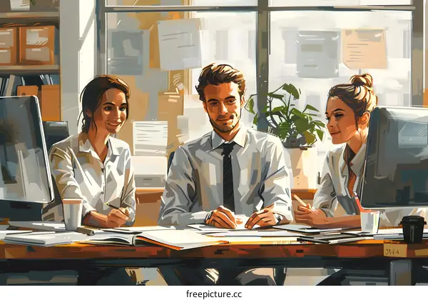 Three business people having a meeting in an office