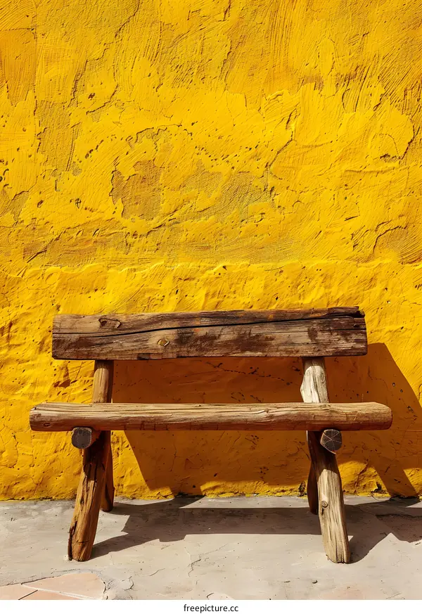 Wooden Bench Against Yellow Wall