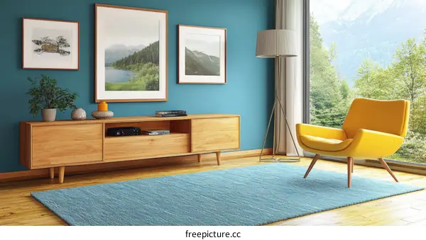 Modern Living Room with Mountain View Illustration