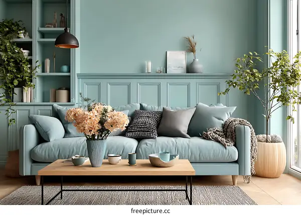 Cozy Teal Living Room Interior Design