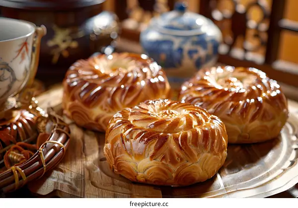 Delicious Golden Brown Bread on Wooden Surface