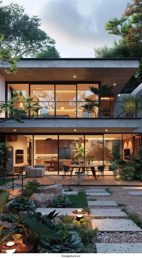 Modern House with Backyard Garden Design