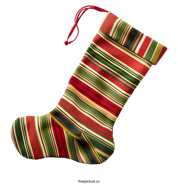 [Transparent Background PNG]Red and Green Striped Christmas Stocking with White Background