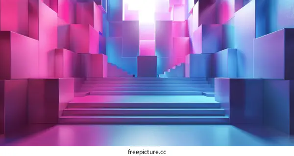 Glowing Geometric Landscape in Blue and Pink