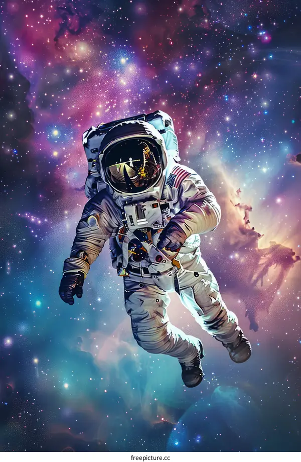Astronaut in spacesuit floating in the vastness of space