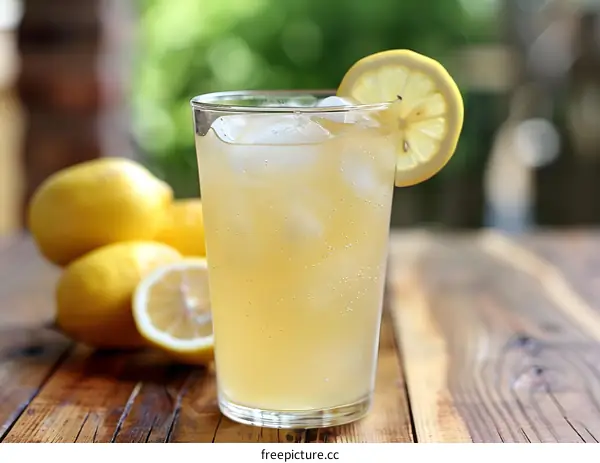 Refreshing Lemonade Drink with Lemon Slice on Glass