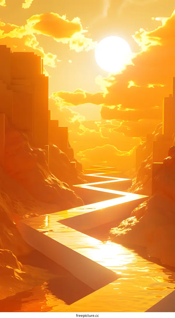 Golden Pathway Through Desert Landscape