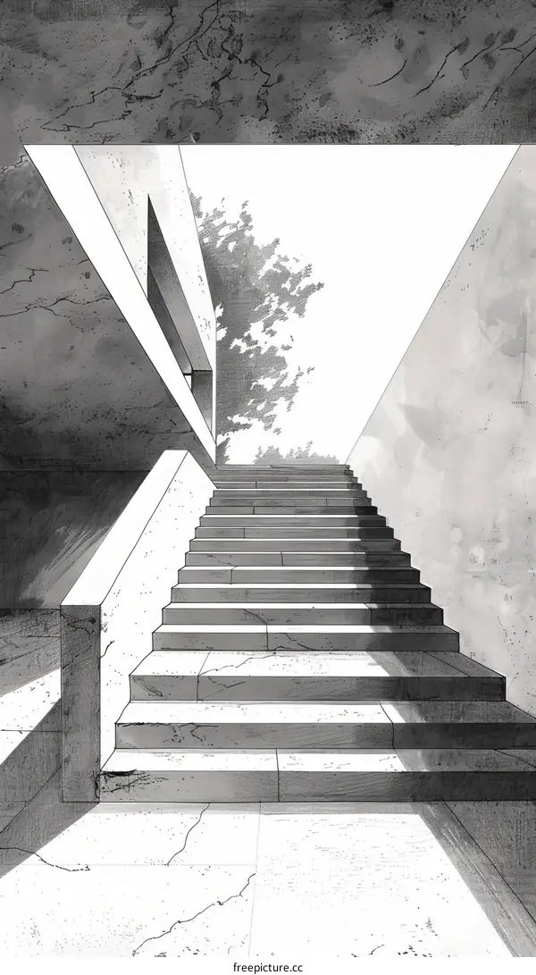 Modern Staircase with Lit Exit: Architectural Sketch