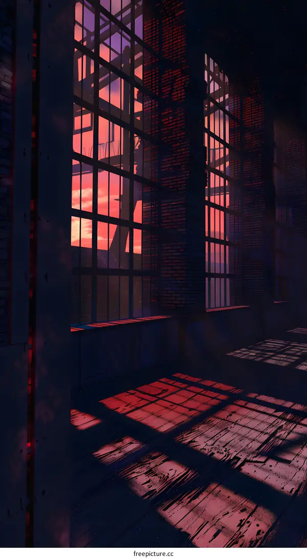 Sunset Through Factory Windows Illustration