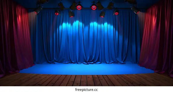 Blue and Red Stage Curtains with Lights
