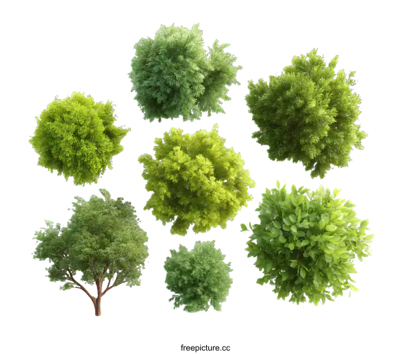 [Transparent Background PNG]Various Trees Top View Illustration