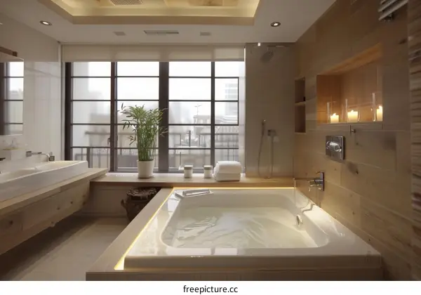 Modern Luxury Bathroom with Wooden Accents