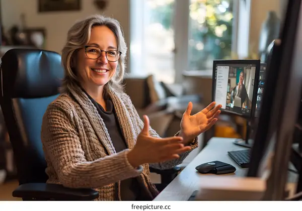 Woman in a Video Conference in Her Home Office