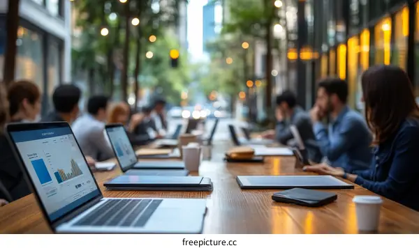 Outdoor Business Meeting with Laptops