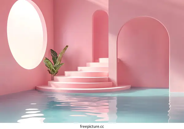 Pink Minimalist Architectural Design with Water Feature