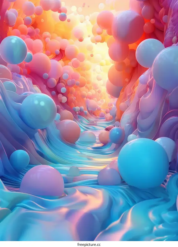 Colorful Abstract Painting with Fluid Hues of Pink, Blue, and Orange