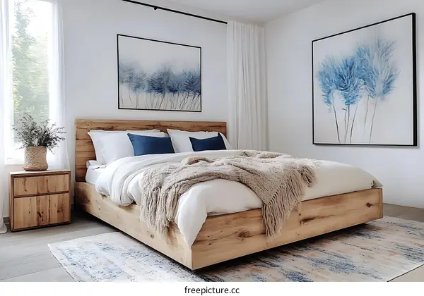 Modern Wooden Bedroom Interior Design with Artwork