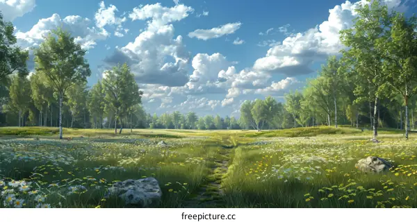 Sunlit Meadow Path: Nature's Tranquility