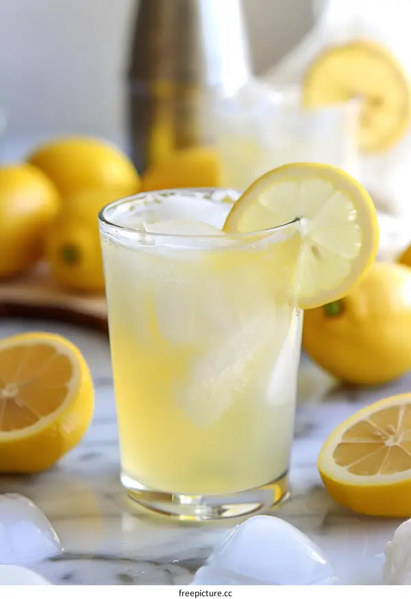 Refreshing Lemonade with Lemon Slices and Ice