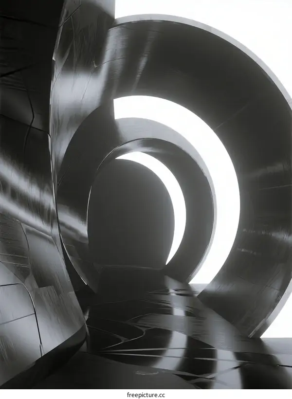 Abstract Curved Metallic Structure with Light Passages