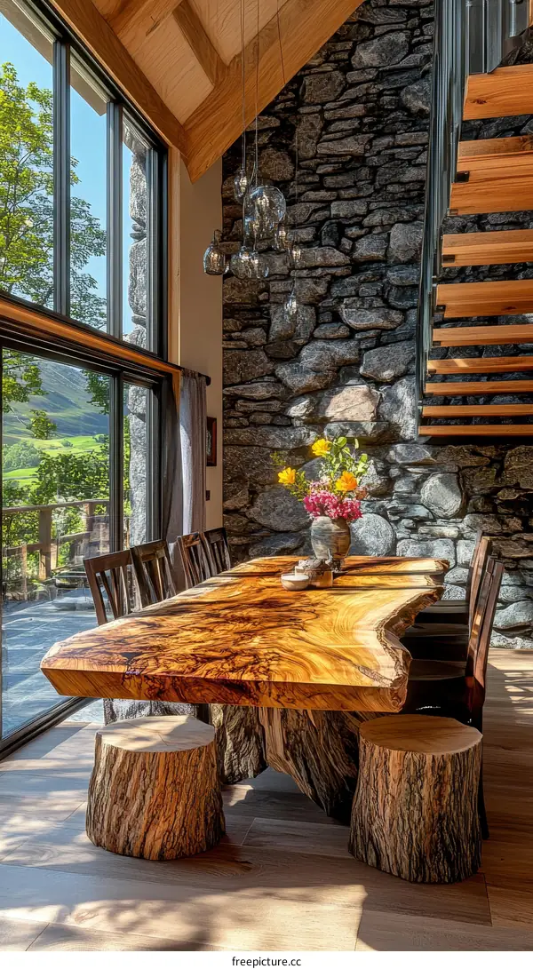 Rustic Dining Table in a Modern Cabin