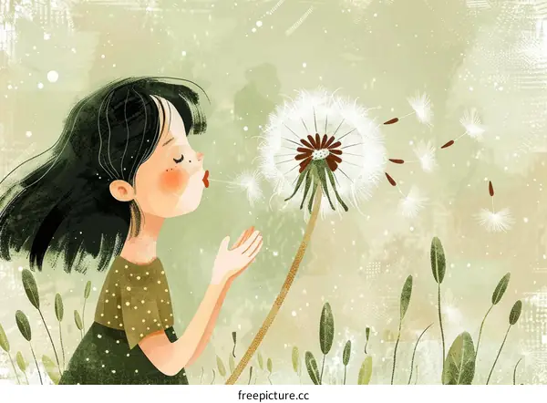 Girl Blowing Dandelion Seeds