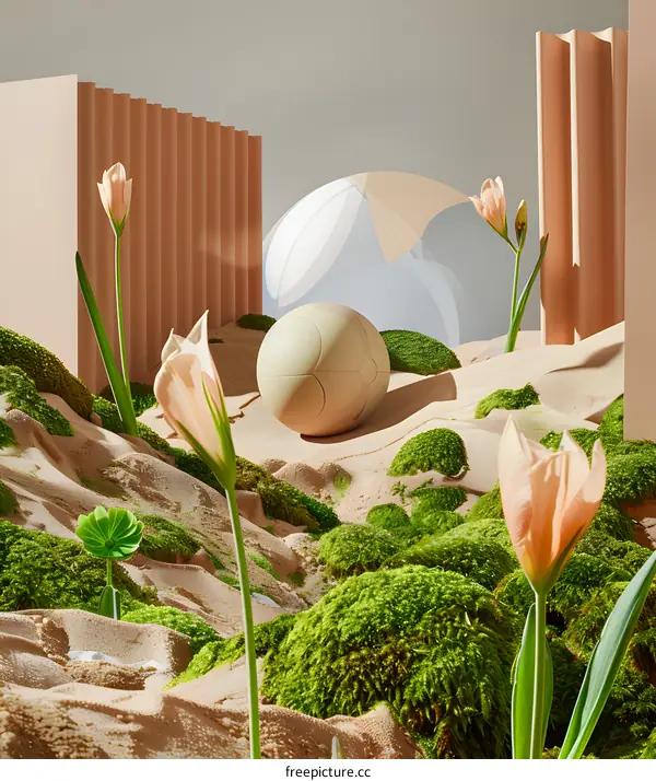 Abstract Minimalist Art Design with Flowers and Geometric Shapes