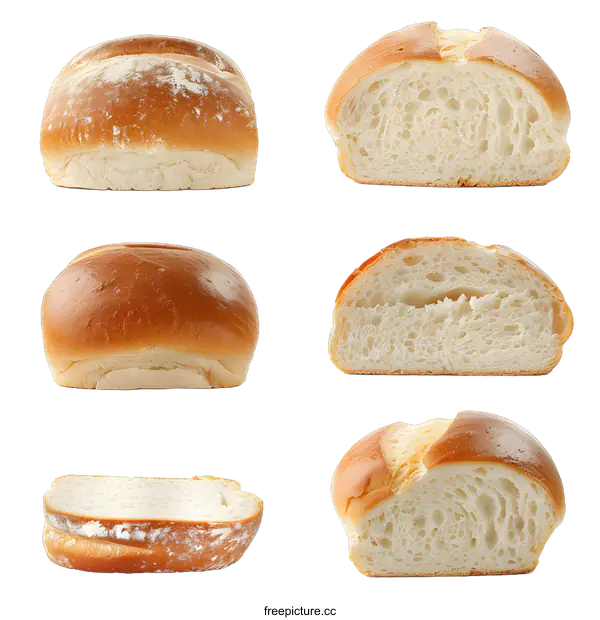 [Transparent Background PNG]Freshly Baked White Bread Loaves and Slices