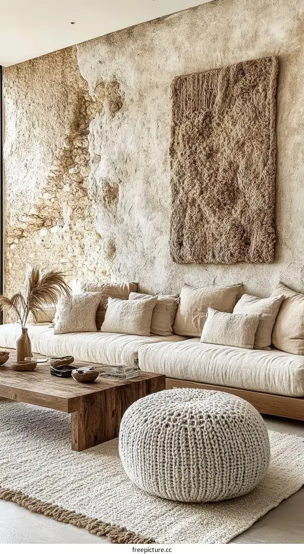 Cozy Living Room Interior Design with Beige and Wooden Tones