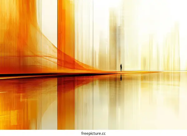 Abstract Cityscape with Orange Lines and Silhouette Figure