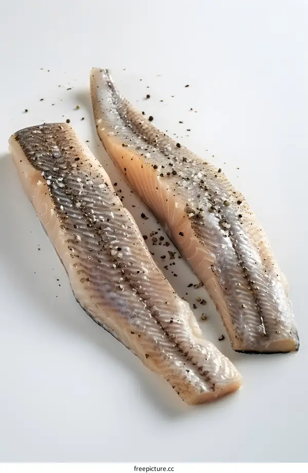 Fresh fish fillets seasoned with salt and pepper