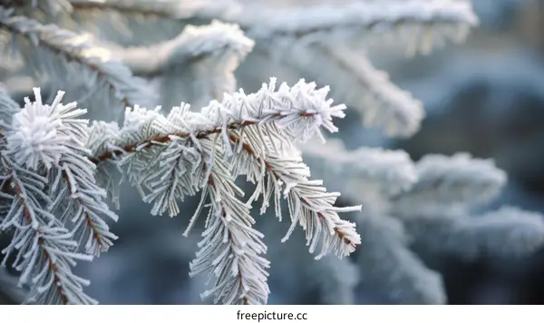 Close-up of a snow-covered fir branch