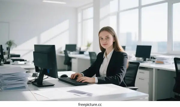 Young professional woman working in a modern office setting