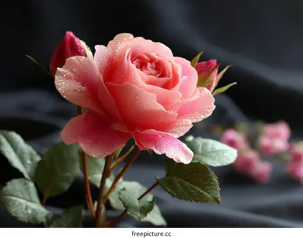 Close-up of a Beautiful Pink Rose with Water Droplets