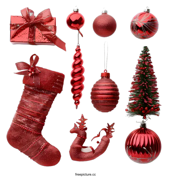 [Transparent Background PNG]Red Christmas Decorations on White Background