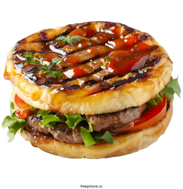 [Transparent Background PNG]Grilled Hamburger with Tomato and Lettuce