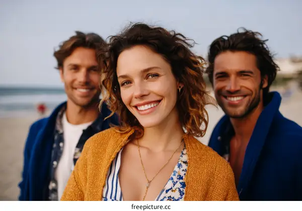 Three People Smiling at the Beach