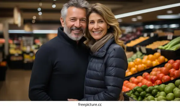 Happy couple at the grocery store