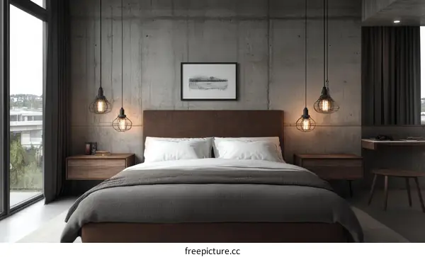 Modern Industrial Bedroom with Pendant Lights