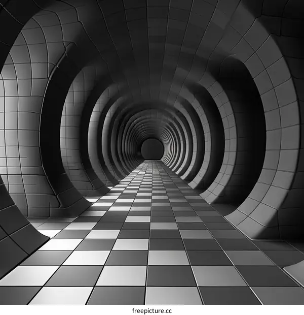 Black and white futuristic sci-fi tunnel
