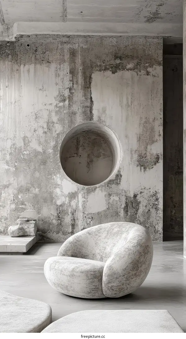 Modern Concrete Interior Design with Grey Upholstered Chair